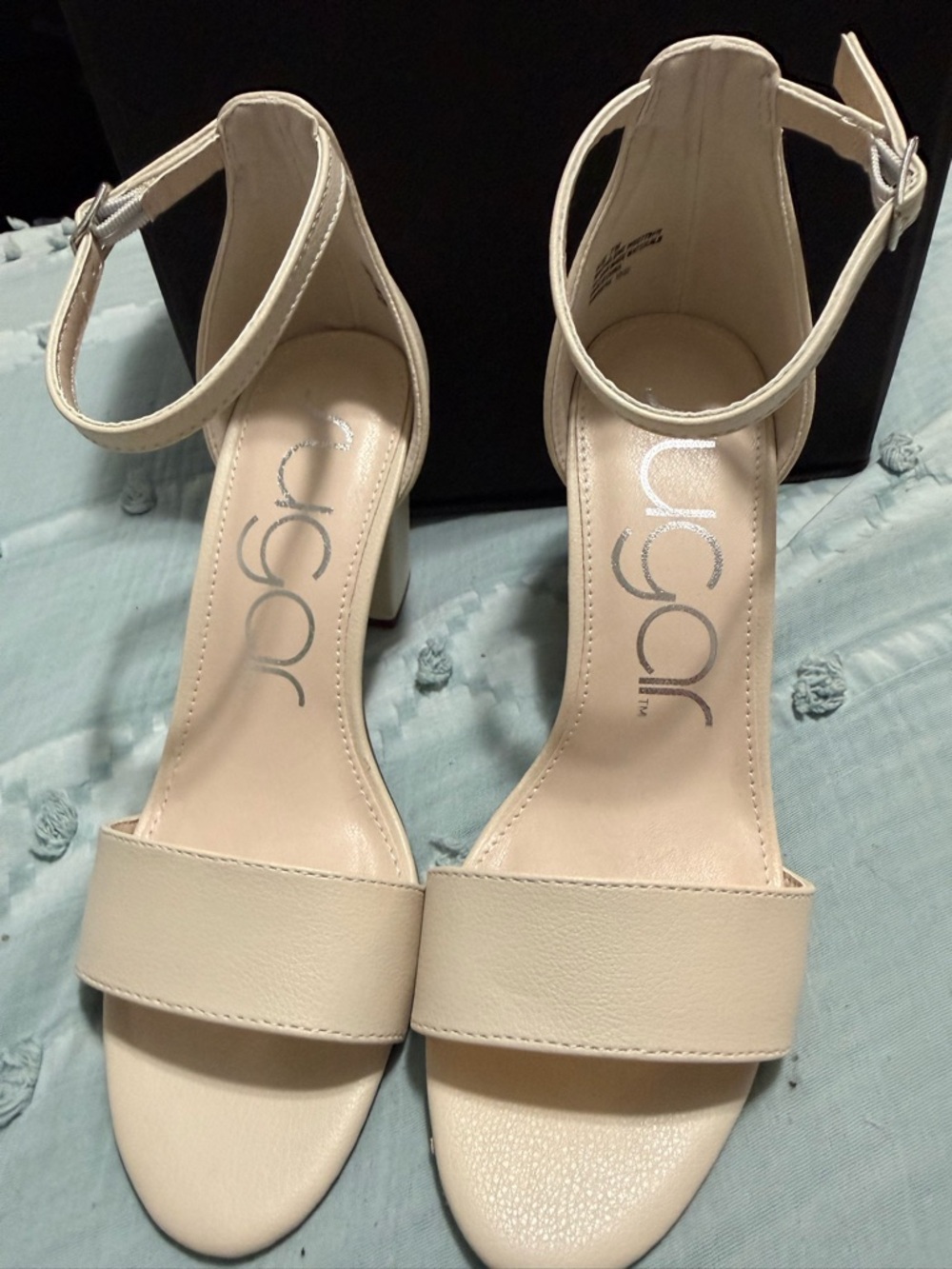 Sugar Women's Cream Ankle-Strap Block Heels